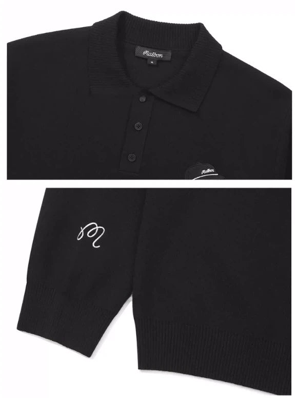 Malbon Studio Seoul Buckets Polo Sweater Black golf sweater front view