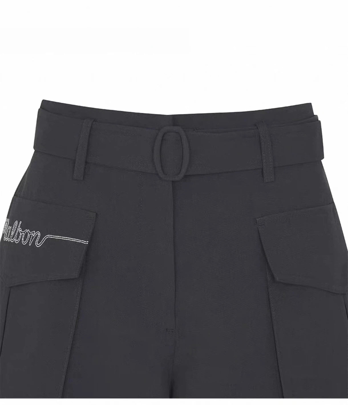 Malbon Women's Breathable Cargo Golf Shorts Black cargo golf shorts model-wearing view