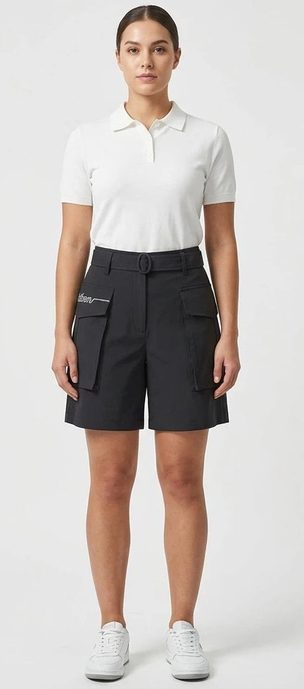 Malbon Women's Breathable Cargo Golf Shorts Black cargo golf shorts detail view