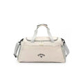 Front view of the beige Callaway Sport Boston Bag with dual handles and embroidered logo. Ideal for golf, gym, or travel with durable construction and organized storage.