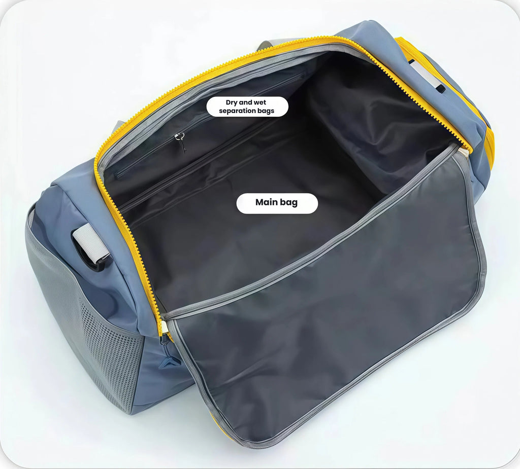 Interior view showing dry and wet separation bags inside the Callaway Sport Boston Bag. Keeps clothes dry and wet items isolated for hygiene.