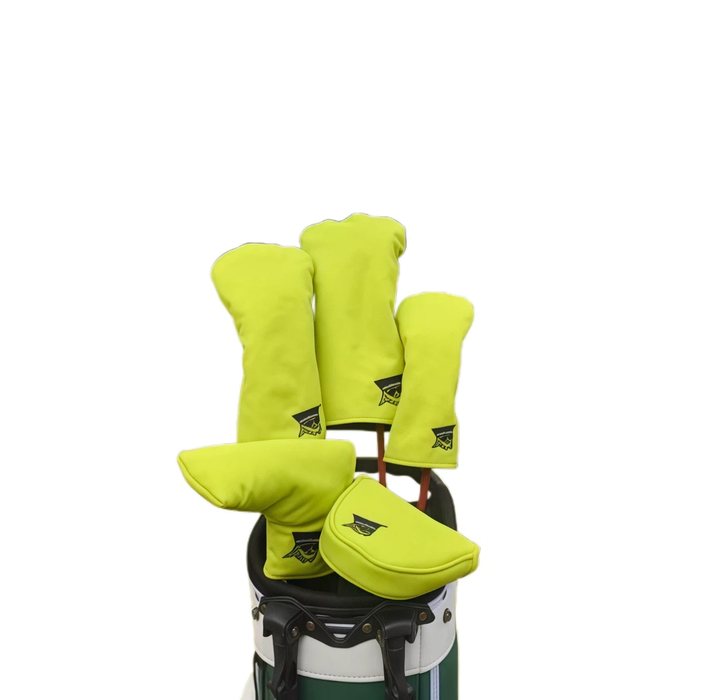 Canvas Minimalist Golf Driver Cover Set in neon yellow with black logo, includes driver, fairway wood, and putter headcovers - unisex design for universal fit and club protection