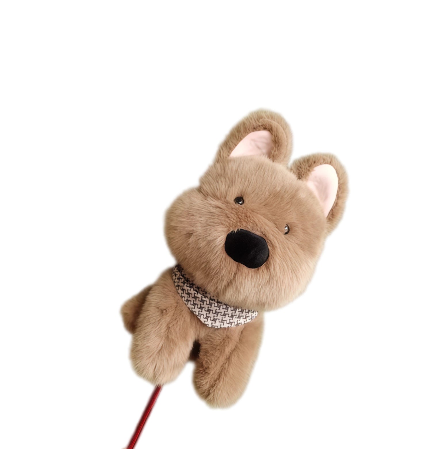 Cute Westie golf headcover in brown plush with houndstooth collar, designed for driver or fairway woods with a stylish and durable protective cover.