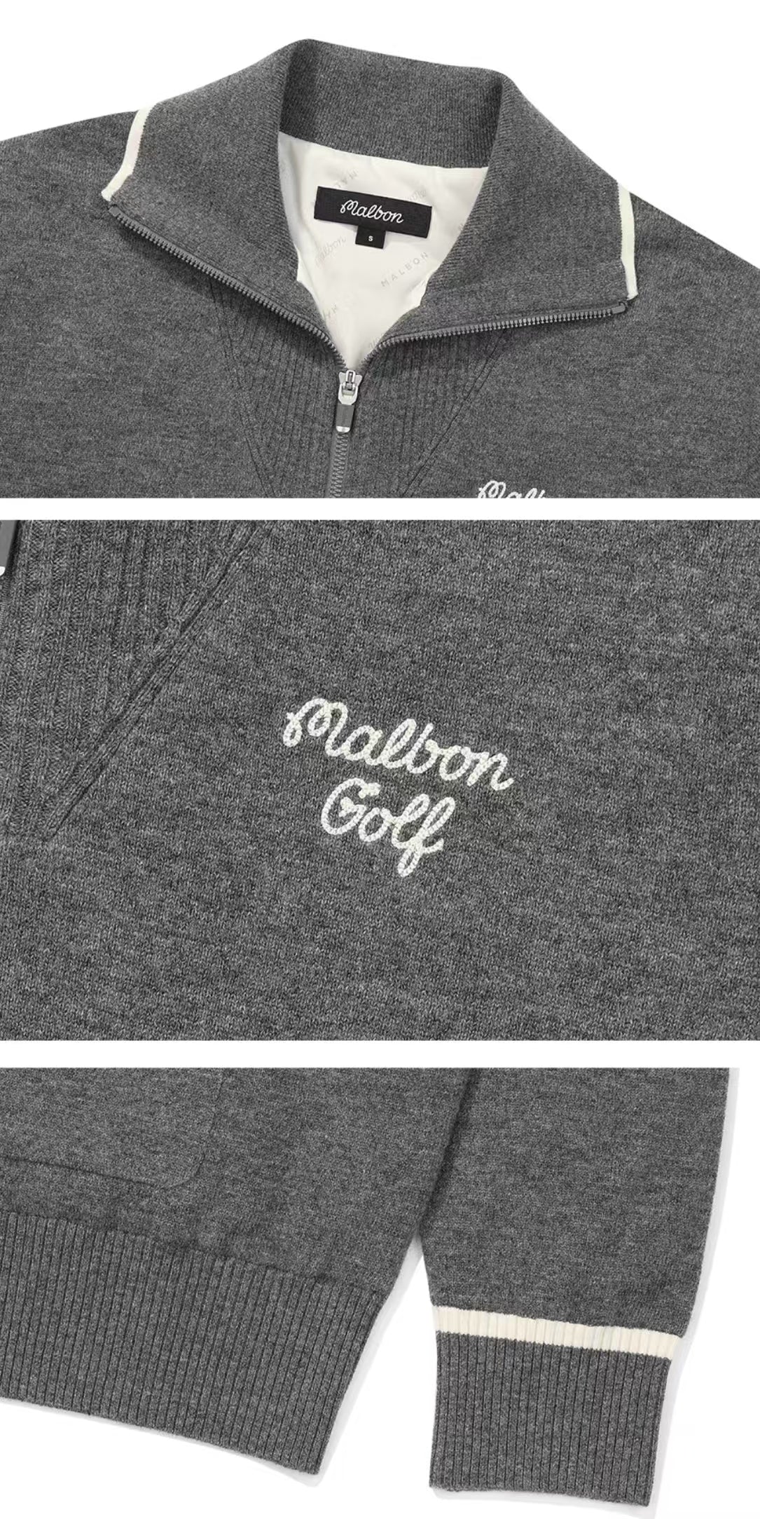 Malbon Preserve Buckets Knit Windbreaker Grey golf apparel collar and chest detail
