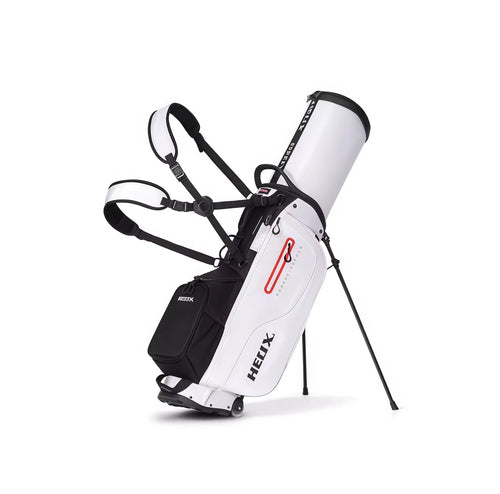 White golf bag with black accents and 'HEX' branding on a white background