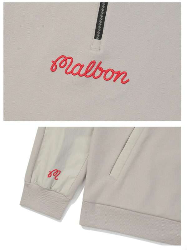 Malbon Men's Lightweight Casual Golf Jacket Khaki lightweight golf jacket detail view