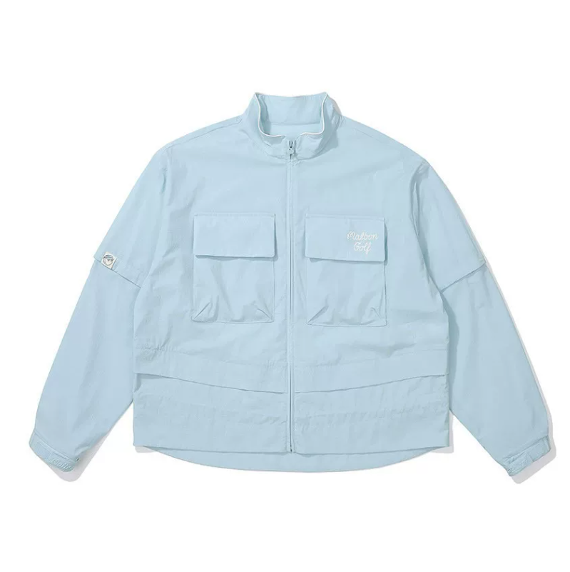 Malbon Women's Convertible Lightweight Golf Jacket Light Blue lightweight golf jacket front view