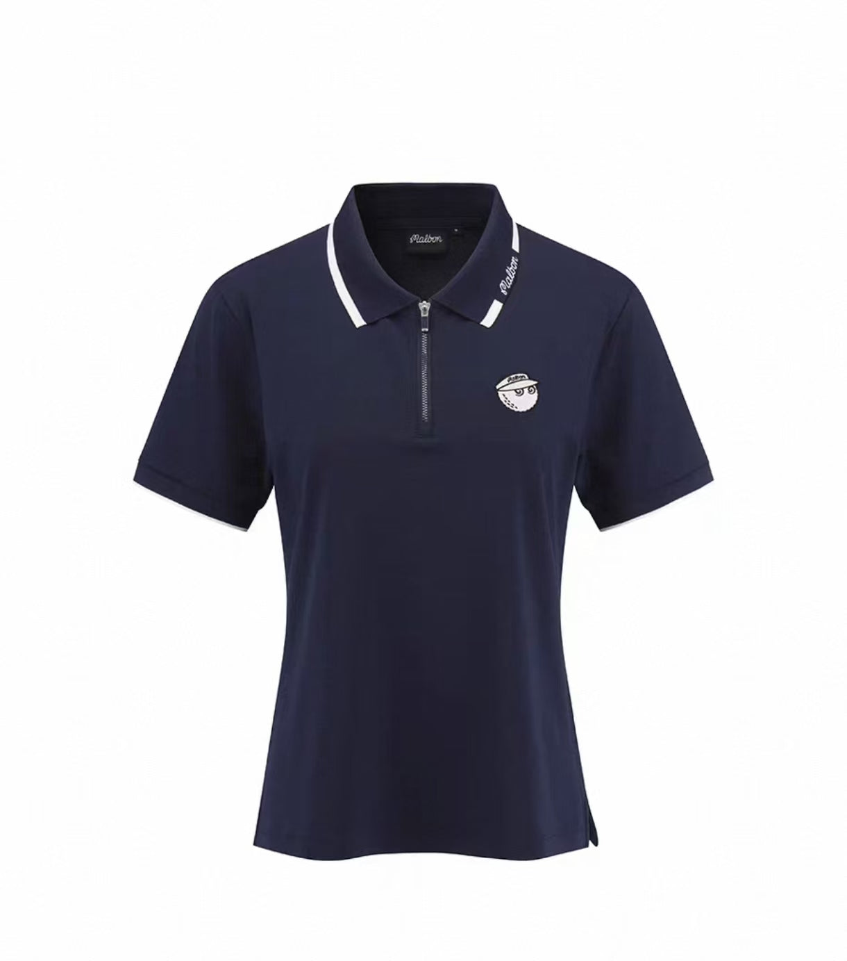 Malbon Women's Slim Fit Stretch Polo Shirt Navy Blue stretch golf polo front view