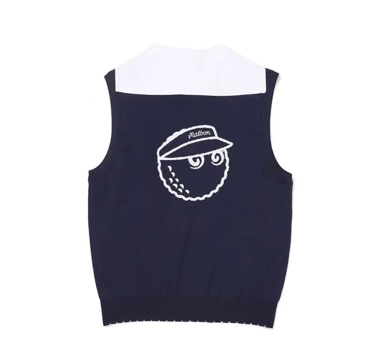 Malbon Women's Knit Short Sleeve Polo Shirt Navy Blue knit golf polo front view