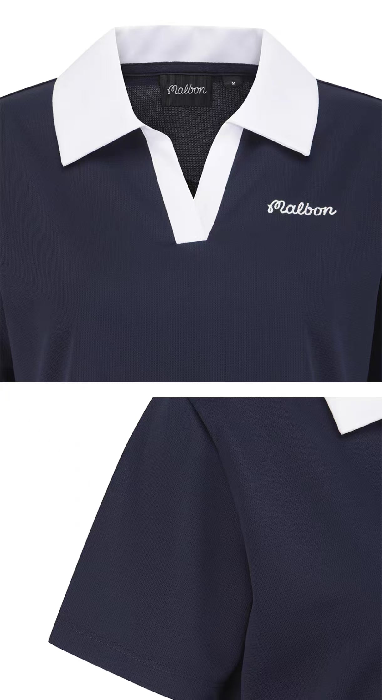Malbon Women's Slim Fit Breathable Polo Shirt Navy Blue golf polo front view
