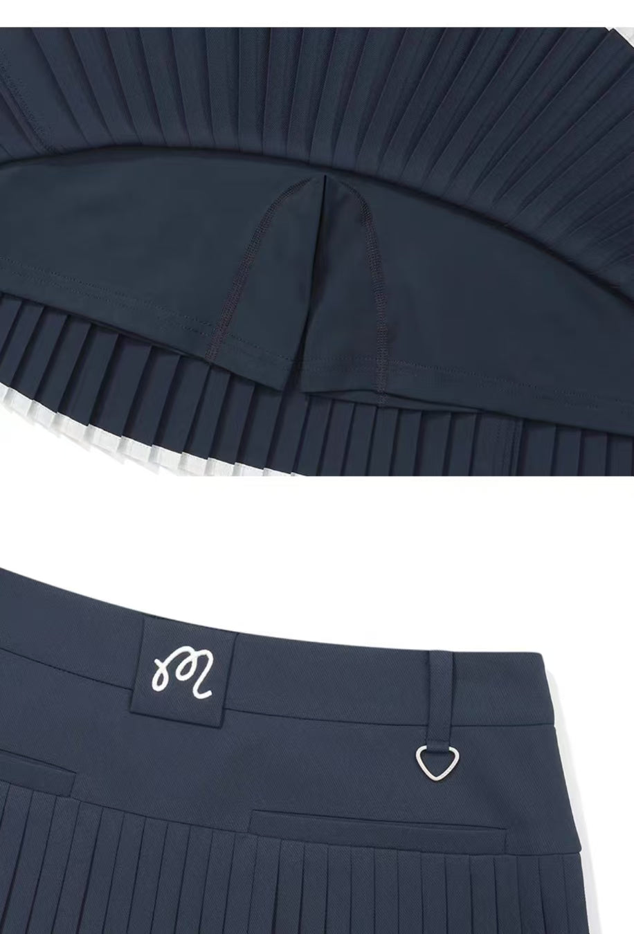 Malbon Studio Seoul Wrap Pleated Skirt Navy Blue pleated golf skirt detail view