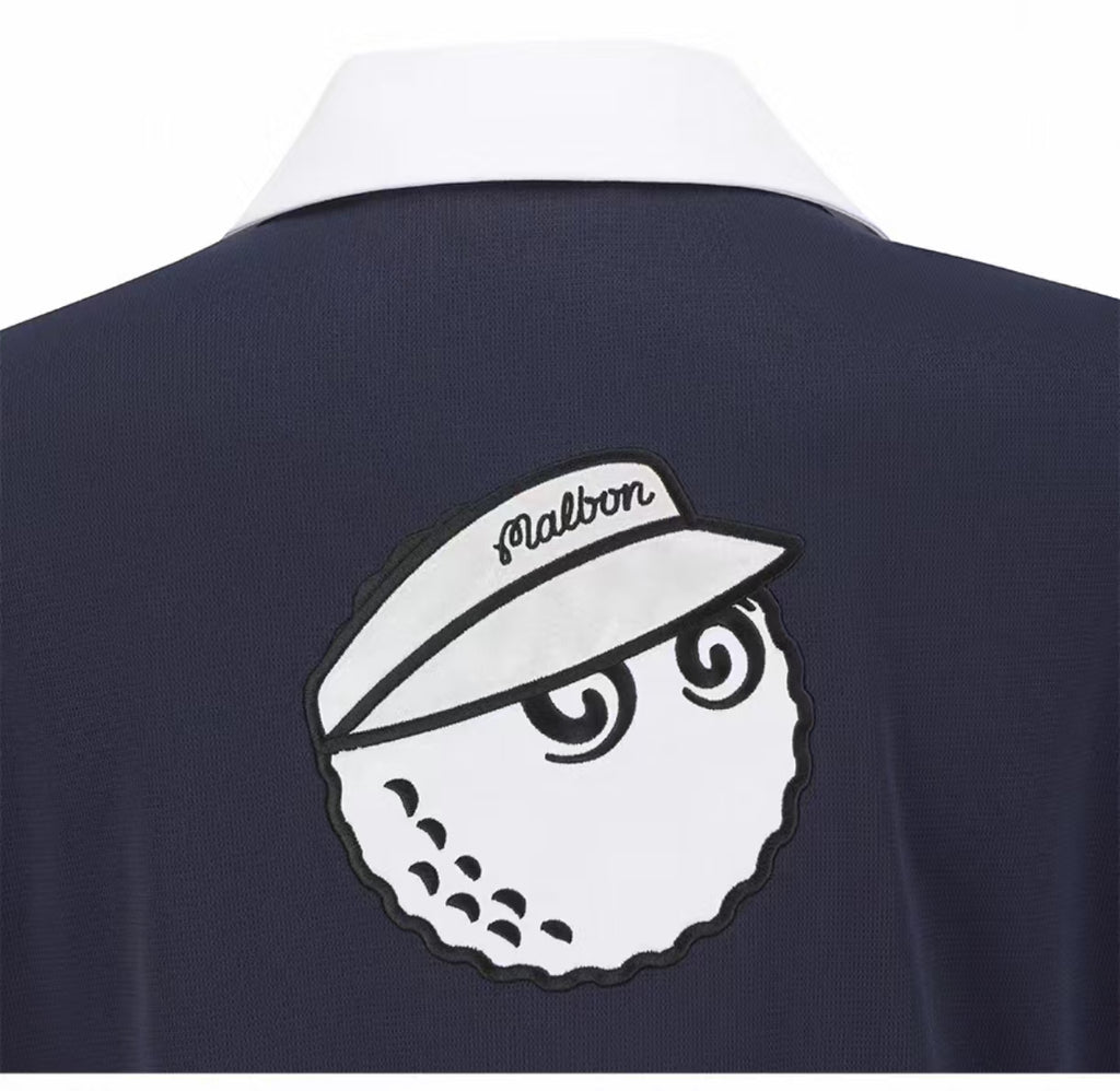 Malbon Women's Slim Fit Breathable Polo Shirt Navy Blue golf polo front view