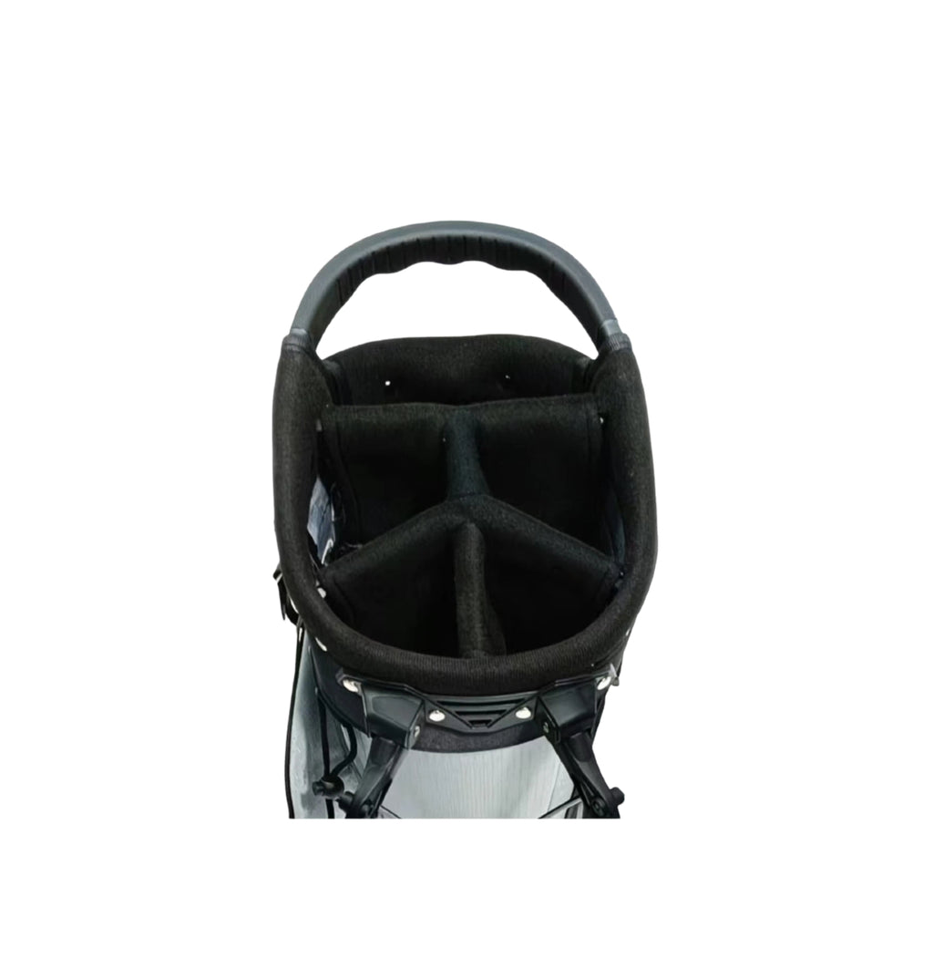 Top view of the Scotty Cameron Pathfinder Mainstay Stand Bag, highlighting the padded interior with multiple dividers for organized club storage and the sturdy top rim design.