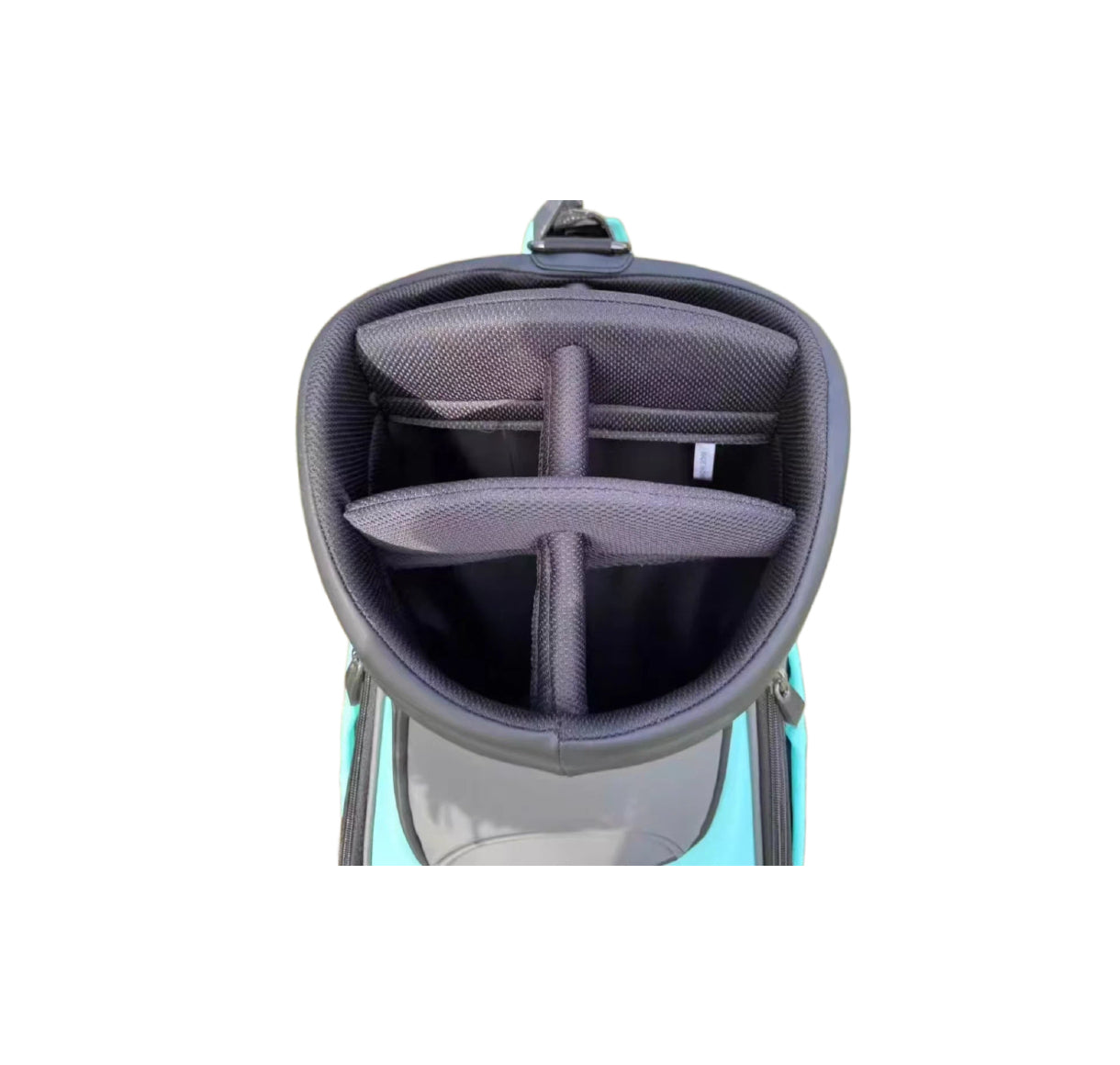 Rear angled perspective of the Scotty Cameron 2021 Staff Bag, highlighting the "NOVO" graphic design, premium zippers, and contoured shape.