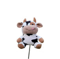 Smiling cow plush golf driver headcover with a cheerful expression, soft brown hooves, and black-and-white pattern, designed to add charm to your golf bag while safeguarding your driver from damage.