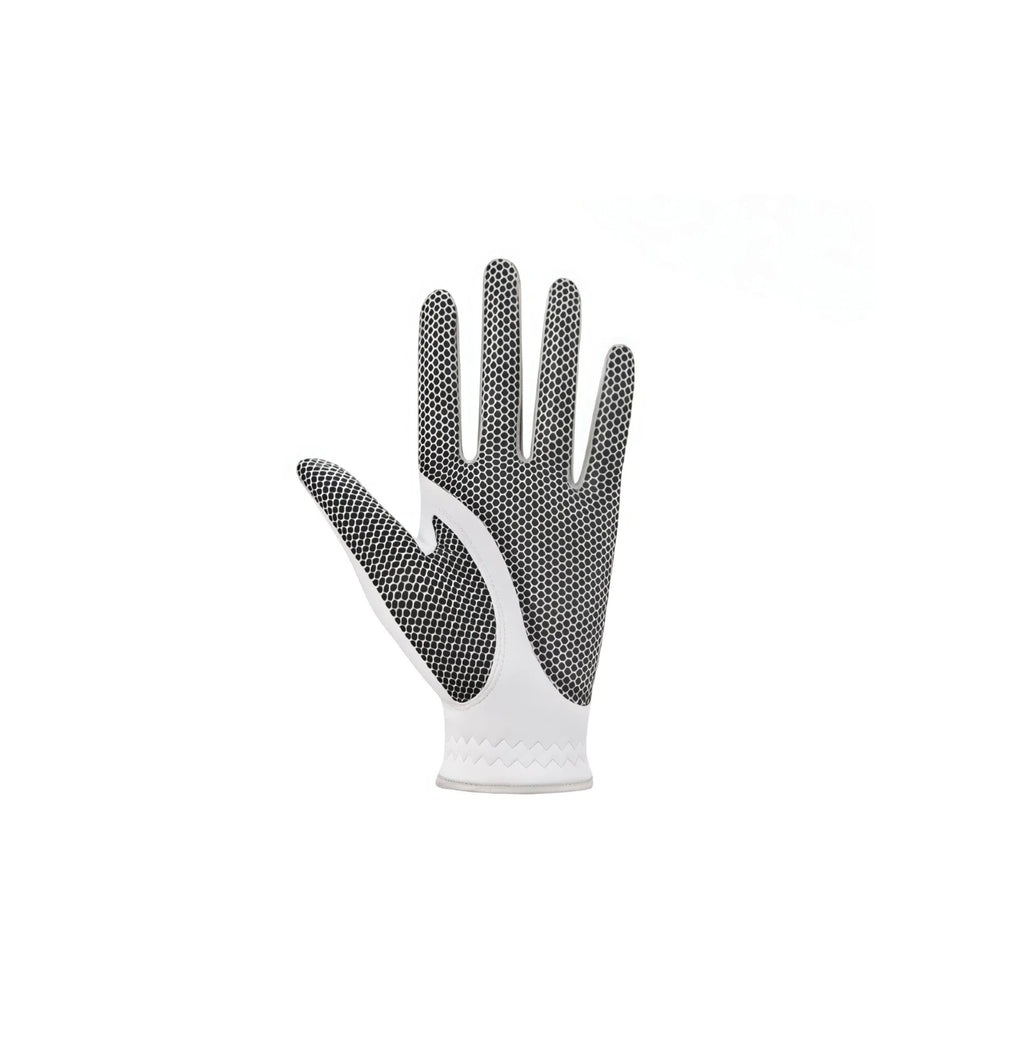  Close-up of the TaylorMade men's golf glove palm, showcasing the anti-slip hexagonal grip pattern designed for superior traction and control during your swing.
