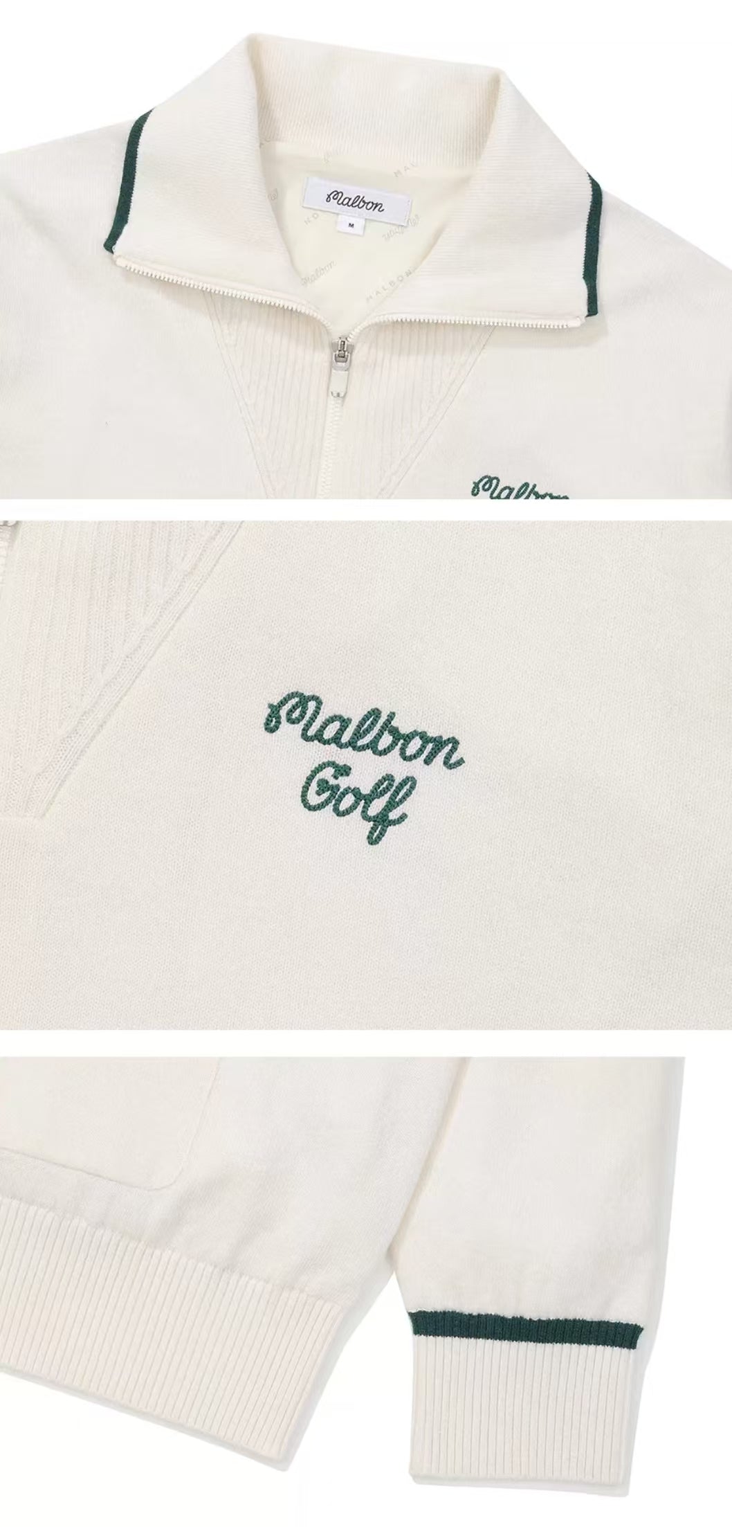 Malbon Preserve Buckets Knit Windbreaker White golf apparel collar and chest detail