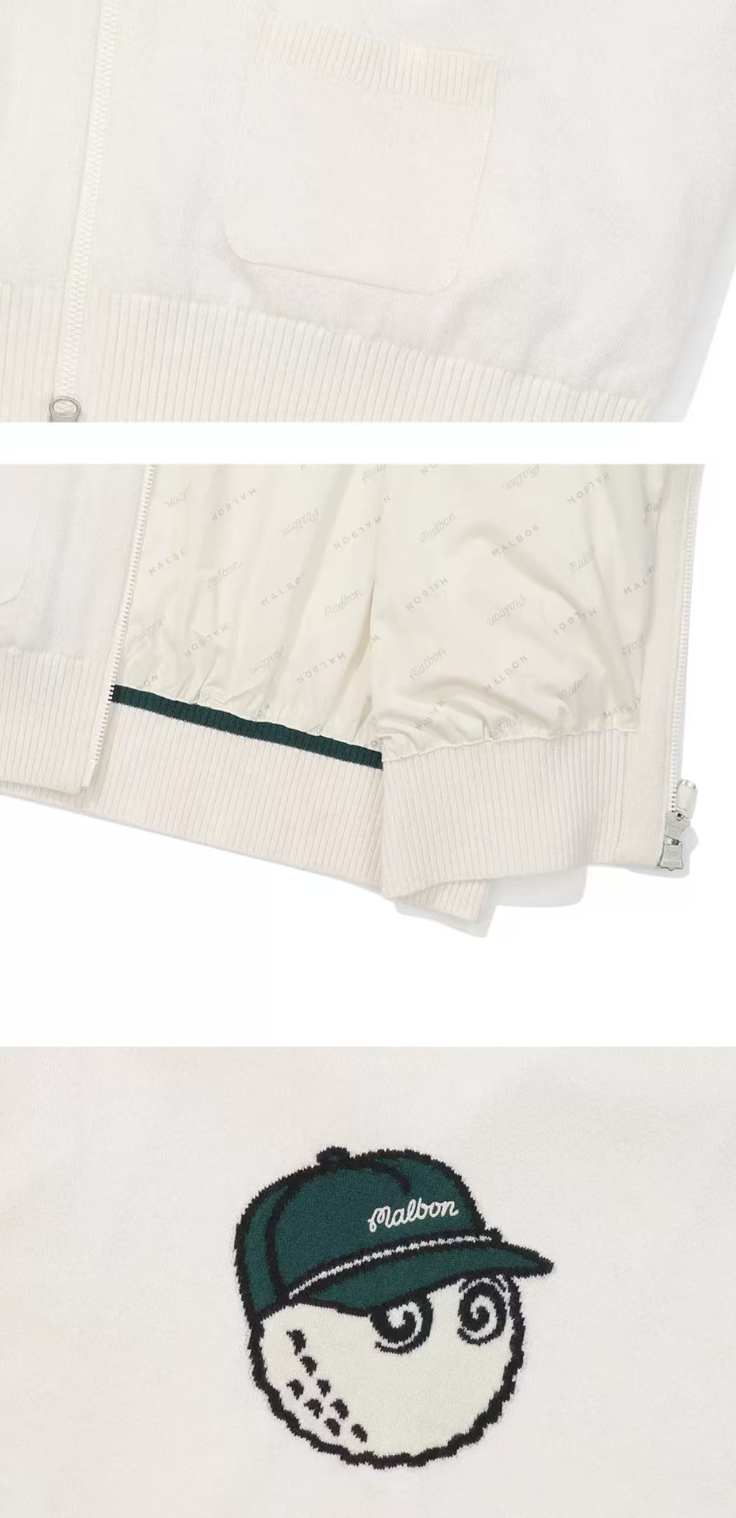 Malbon Preserve Buckets Knit Windbreaker White golf apparel hem and back logo detail