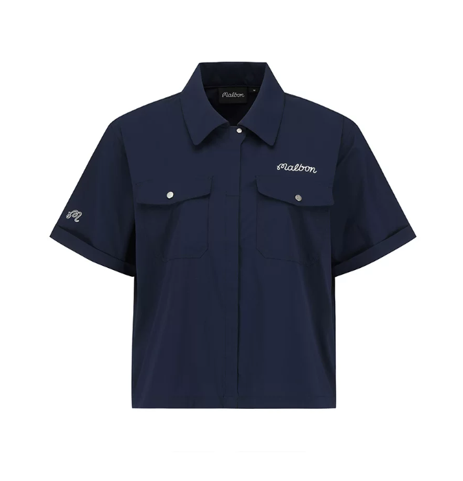 Malbon women's navy utility golf shirt front view