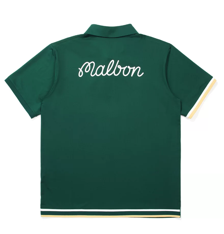 Malbon men's stretch quick-dry athletic golf polo in Green - back view