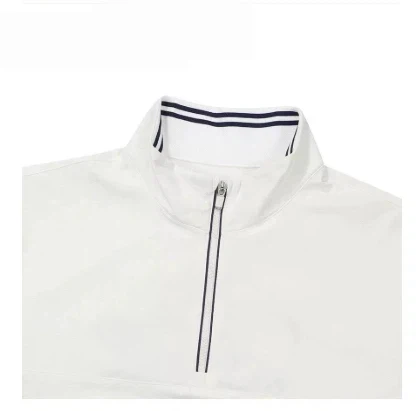 Malbon Men Golf Half Zip Stand Collar Shirt Summer Sport Tee White fabric and trim detail