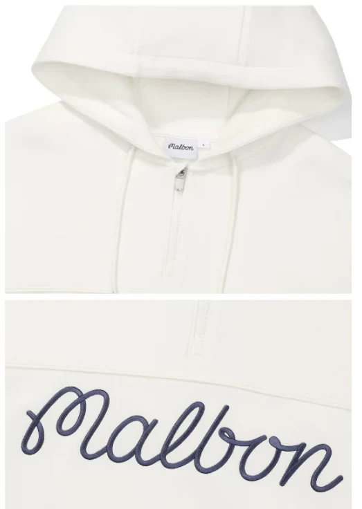 Malbon Men Golf Hoodie Half Zip Casual Sport Jacket White collar and logo detail
