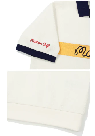 Malbon Men Golf Polo Shirt Breathable Casual Sport Tee White fabric and trim detail