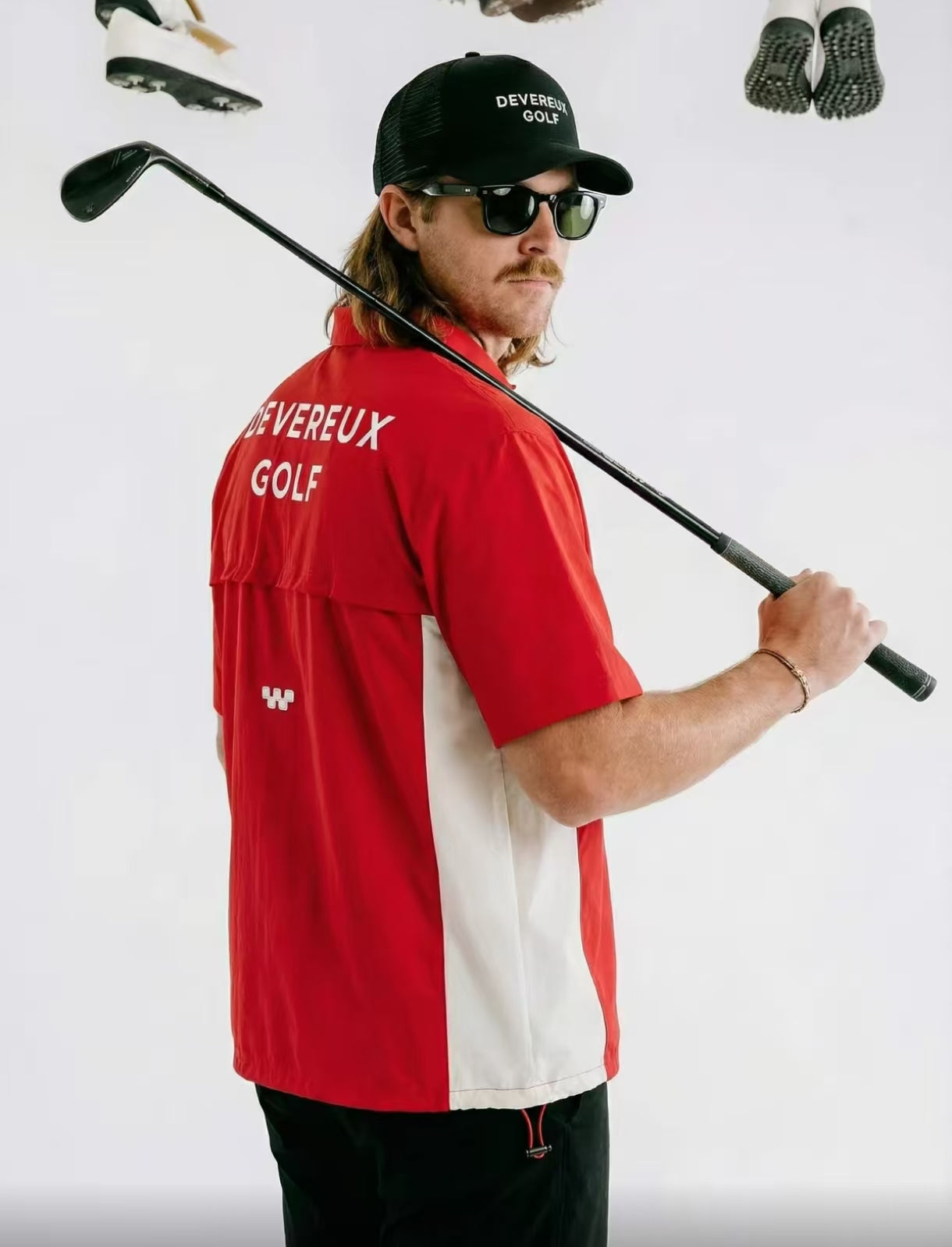 Devereux Red golf windshirt rear view on male model