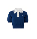 Malbon Women Golf Knit Polo Shirt Embroidered Tee Blue front view