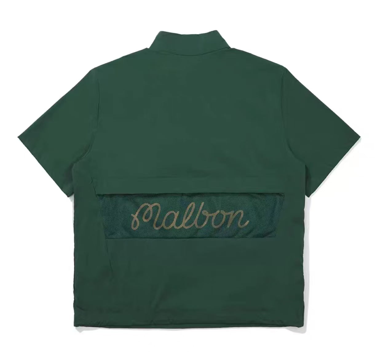 Malbon Unisex Quarter-Zip Golf Polo Shirt Green quarter zip golf polo shirt back view