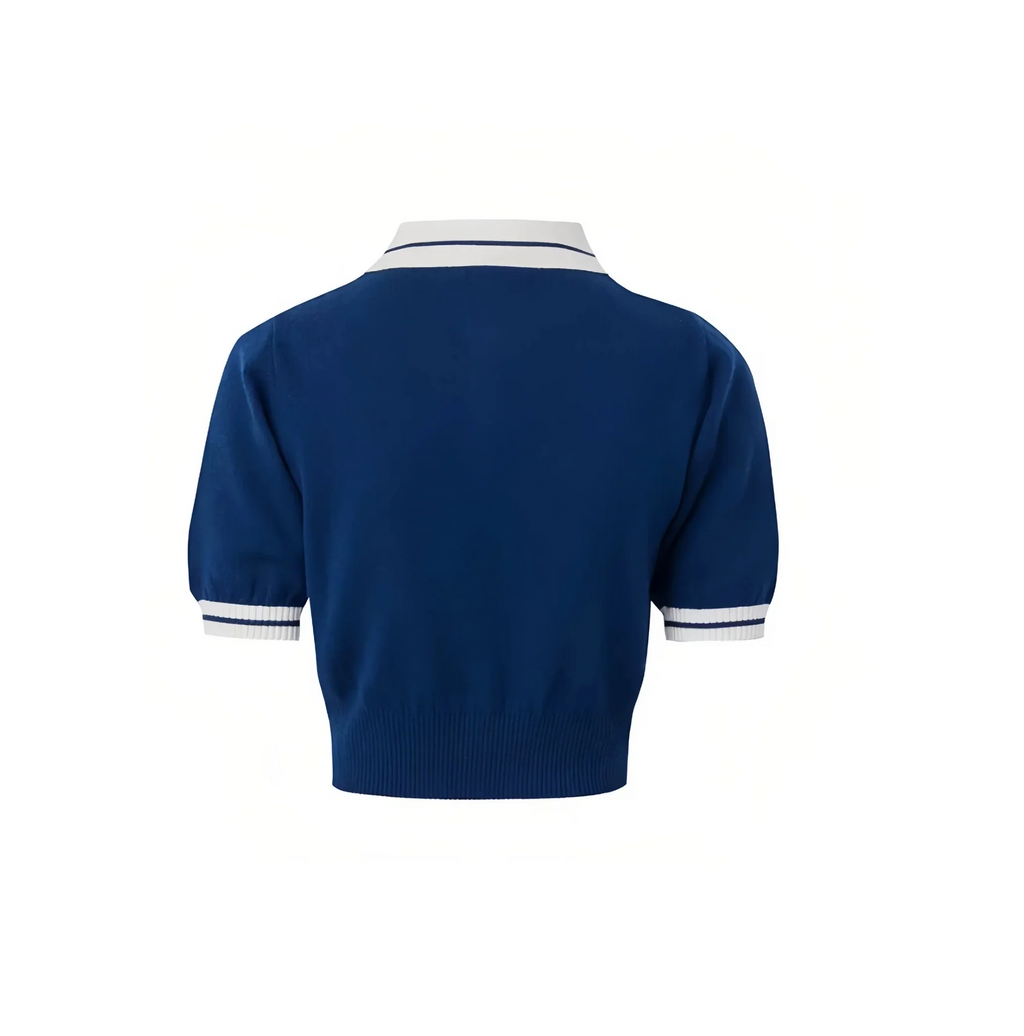 Malbon Women Golf Knit Polo Shirt Embroidered Tee Blue back view