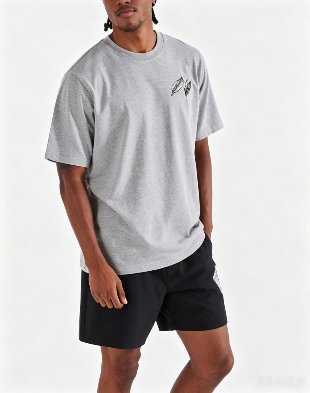 Malbon Santa Cruz Bermuda Graphic Golf T-Shirt Grey model front view