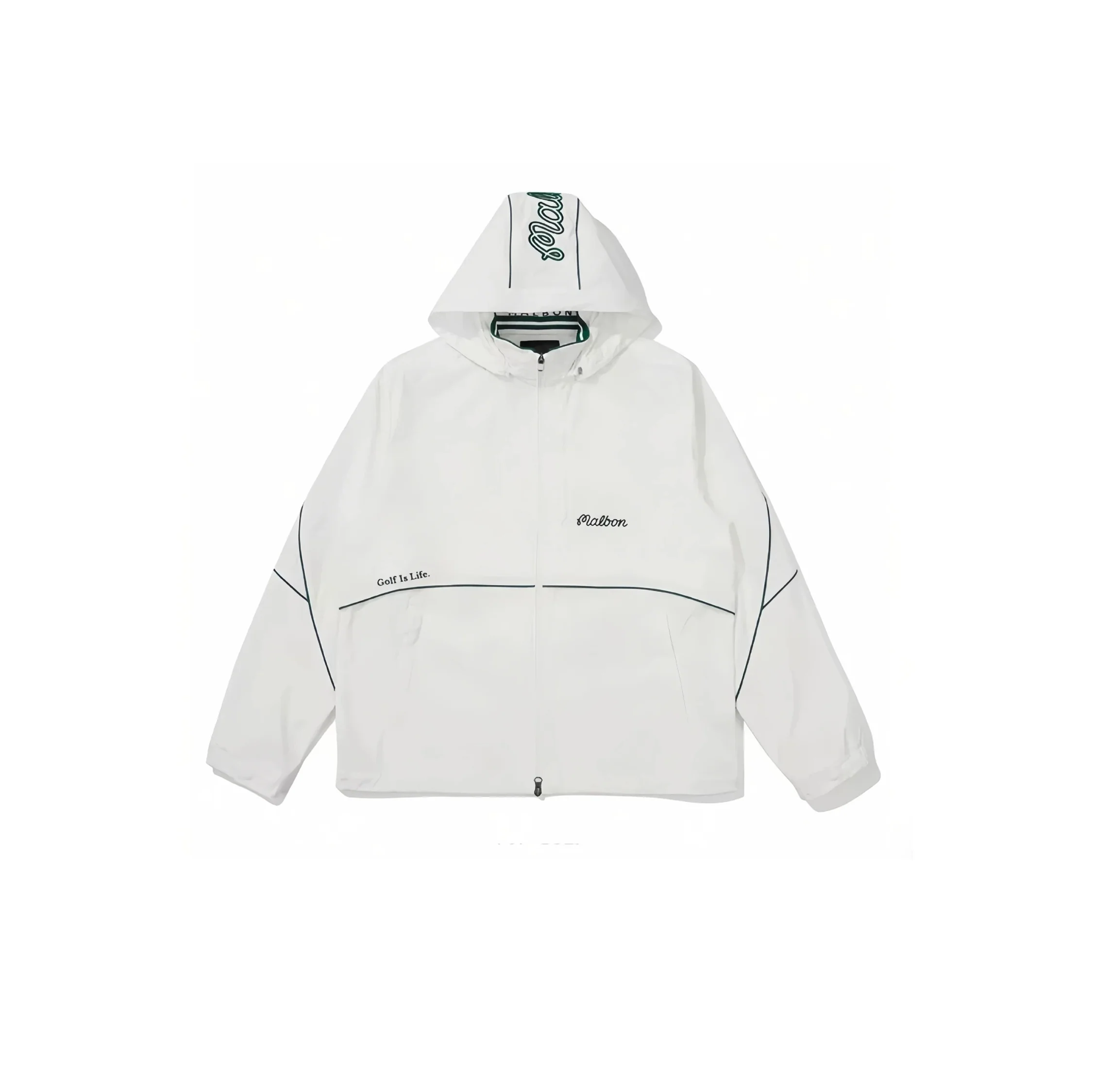 Malbon Men Golf Hooded Jacket Detachable Cap Casual Sport Outerwear 2025 White front view