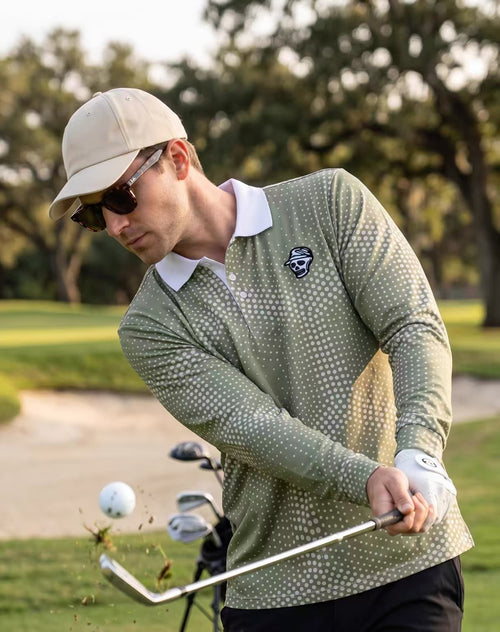 Devereux Golf Men’s Green Gradient Polka Dot Long Sleeve Polo Shirt in Green - product view