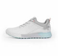 women’s leather anti-slip golf shoes in White & Blue, side profile