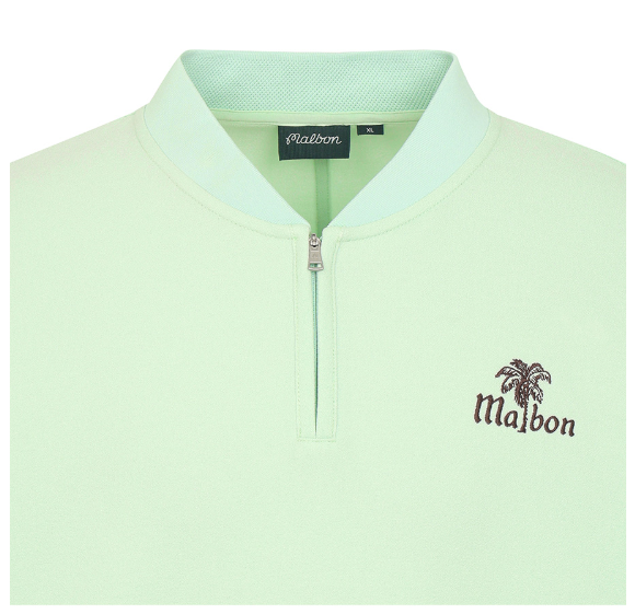 Malbon women's Loose Fit Quarter-Zip Casual Golf Shirt in Mint Green, trim detail