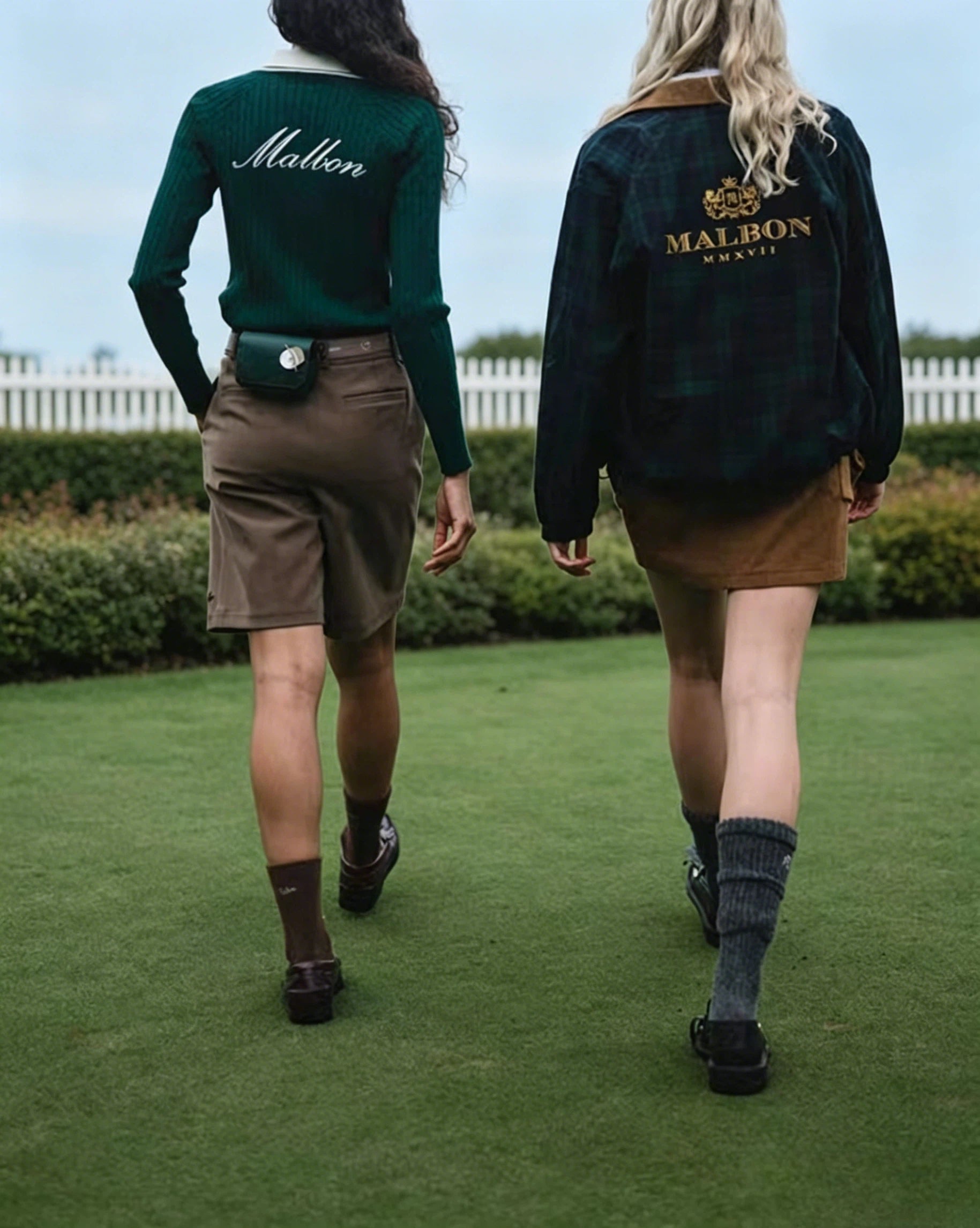 Malbon Preserve Point Collar Knit Green knit golf top lifestyle view