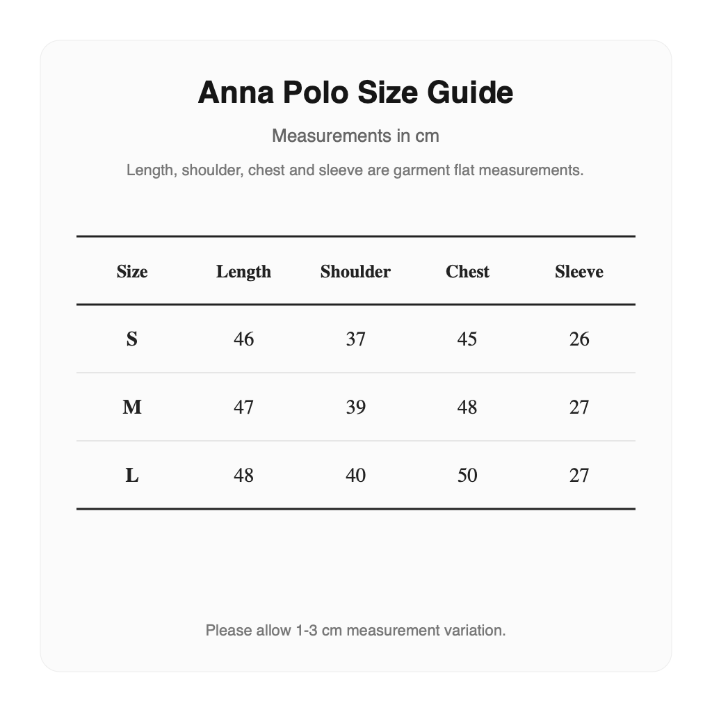 Malbon Anna Polo English size guide