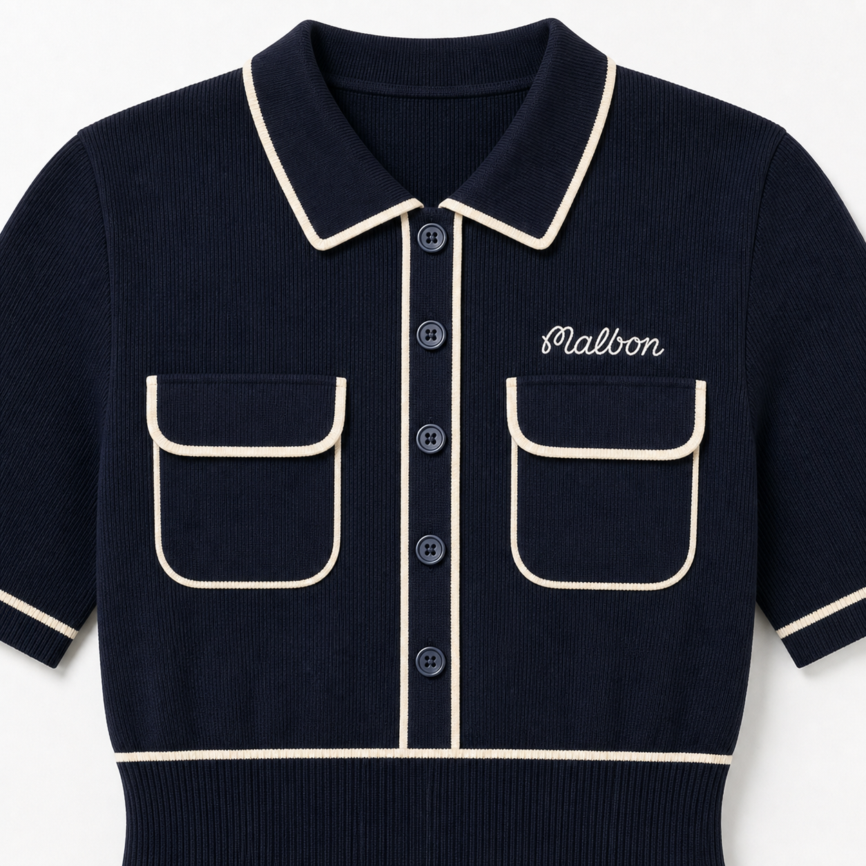 Malbon Jacqueline Polo Midnight collar pockets and five button detail