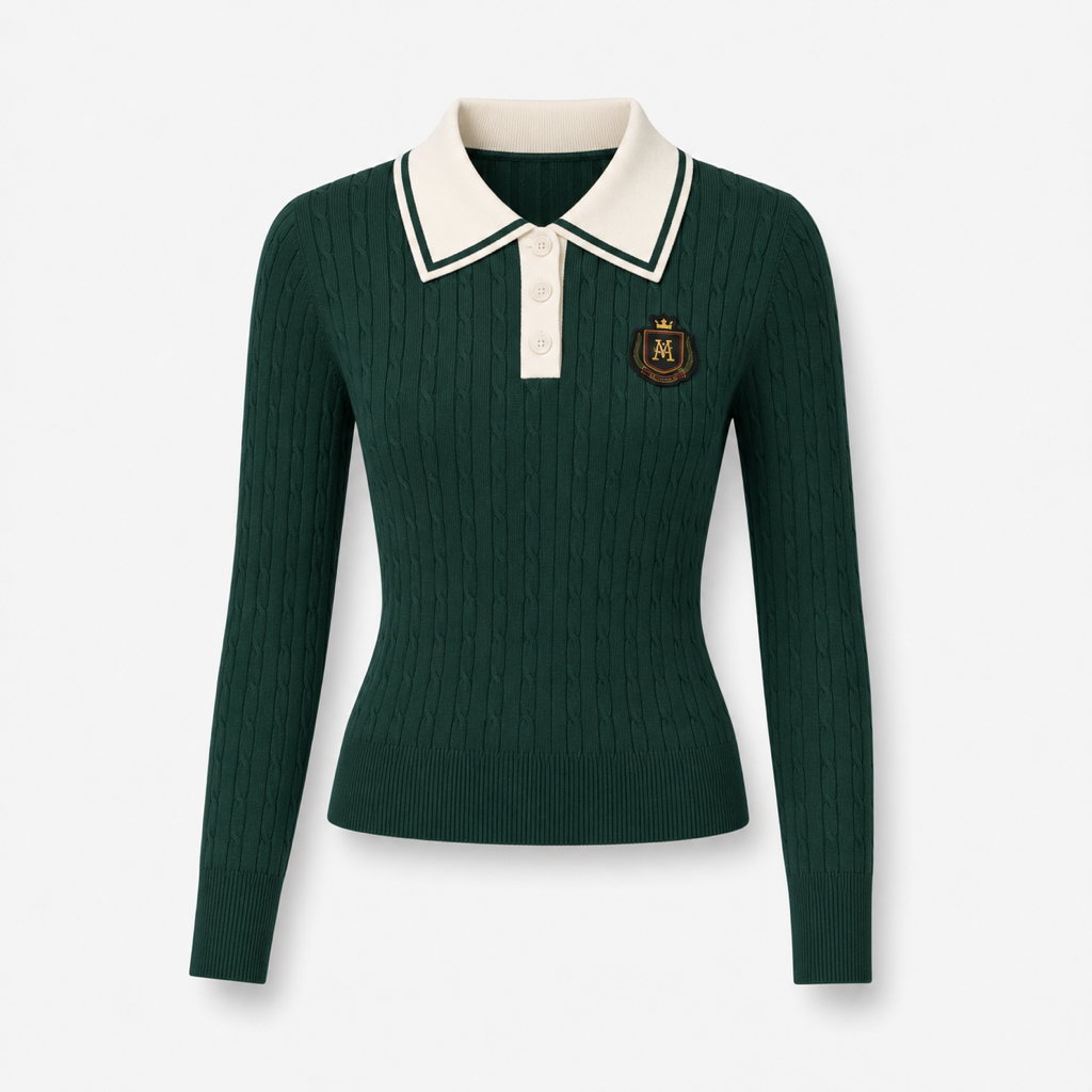 Malbon Preserve Point Collar Knit Green front view