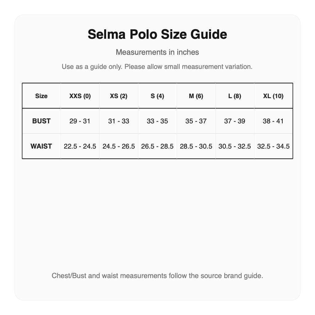 Malbon Selma Polo size guide