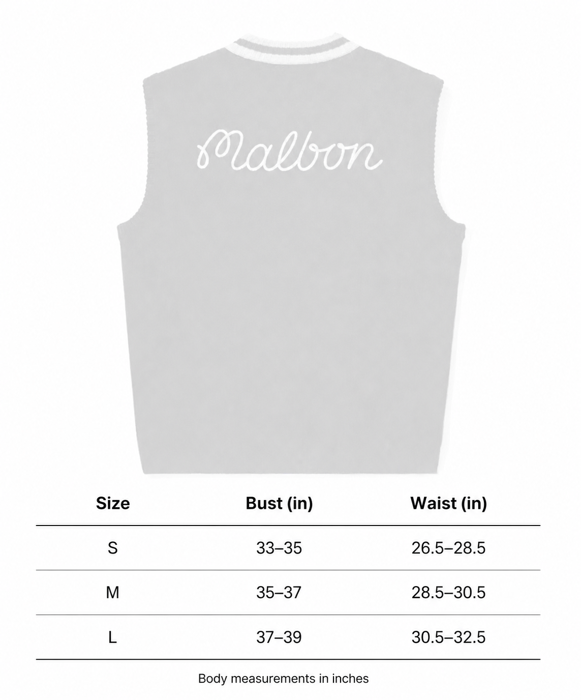 Malbon Preserve Sweater Vest size chart S M L